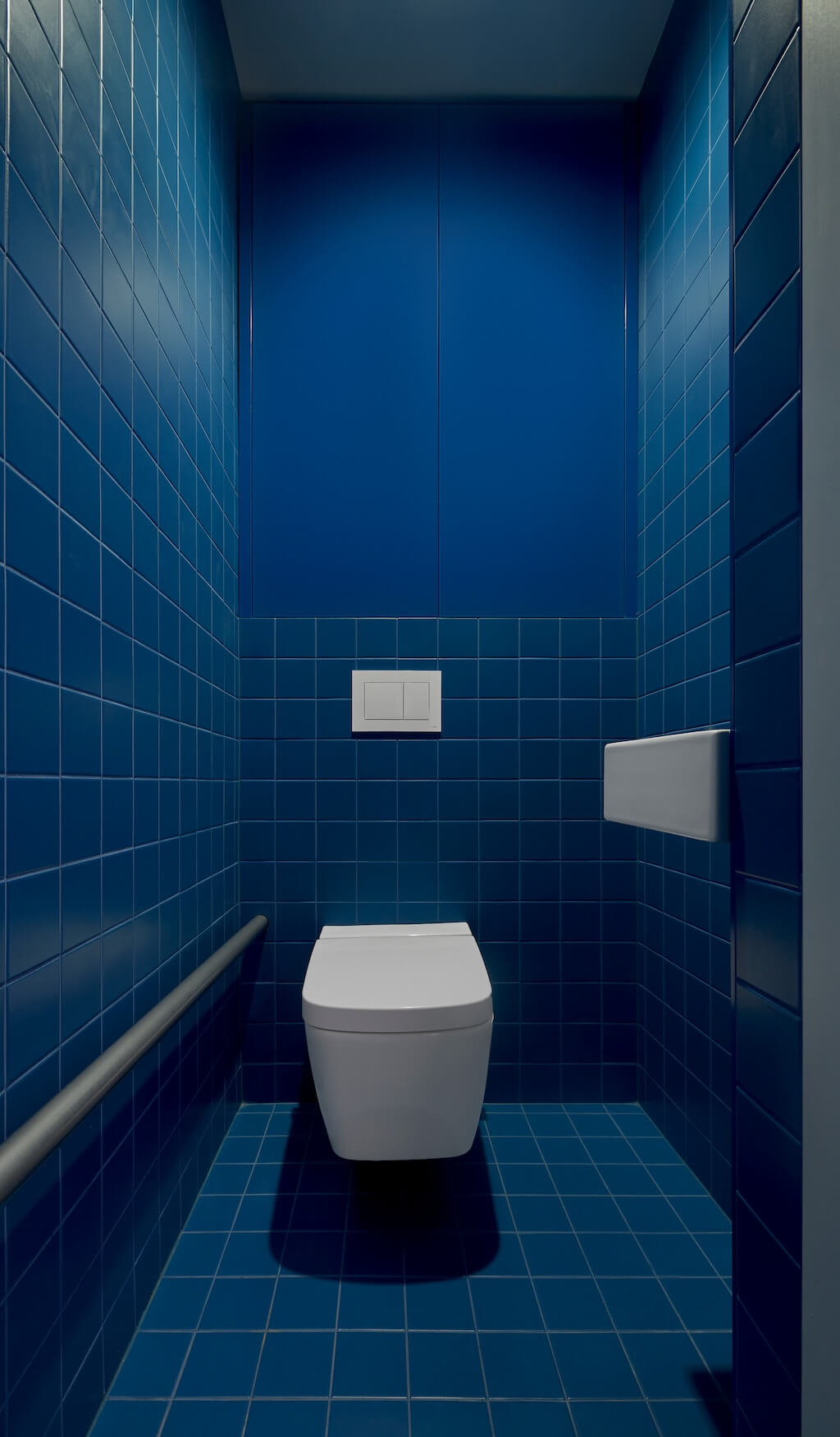 modern minimalistisch toilet blauwe tegels